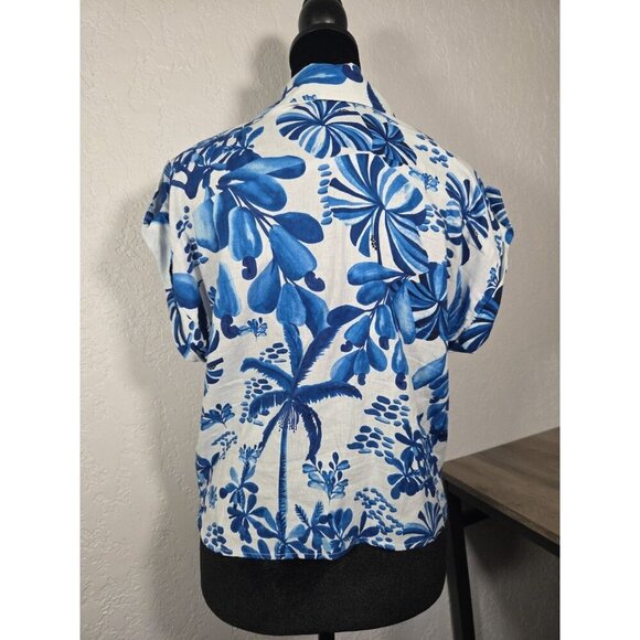 Panama Jack Tropical Cropped Front Tie Button Down Top Size Small - Picture 3 of 6
